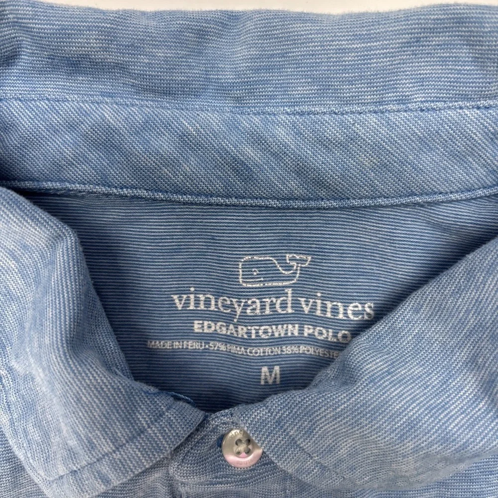 Vineyard Vines Polo Shirt Mens Edgartown Short Sleeve Blue Pima Cotton Blend Med - Picture 4 of 9
